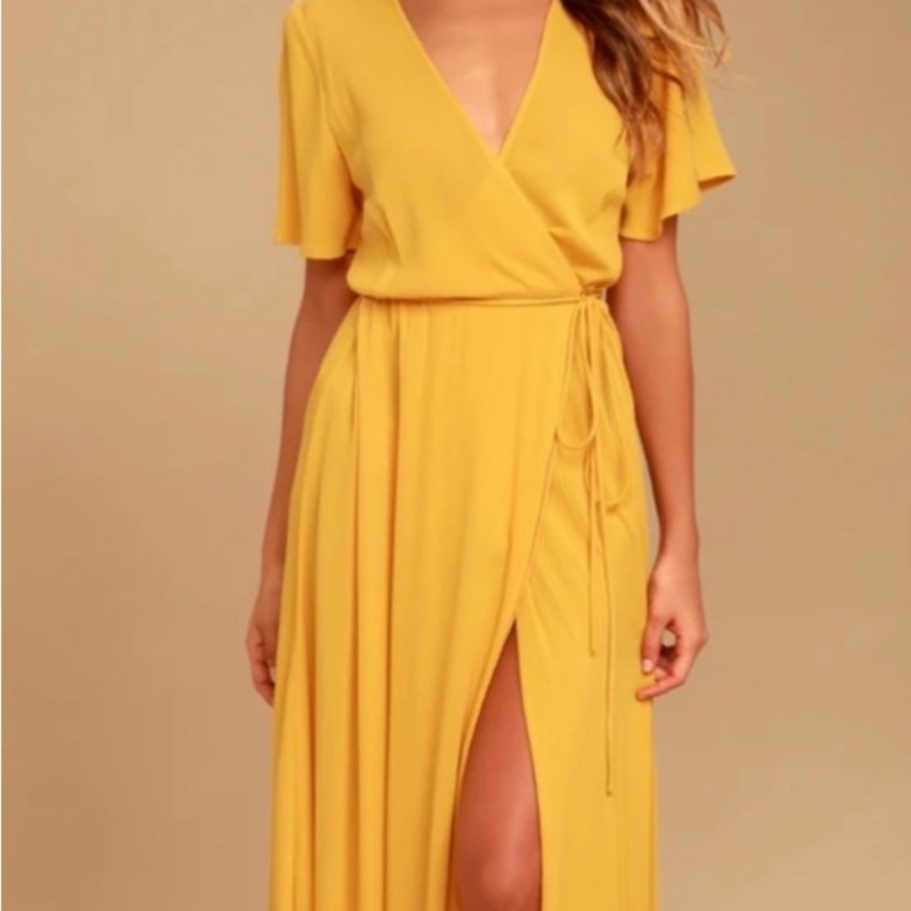 Lulu's Yellow Asymmetrical Wrap Sundress